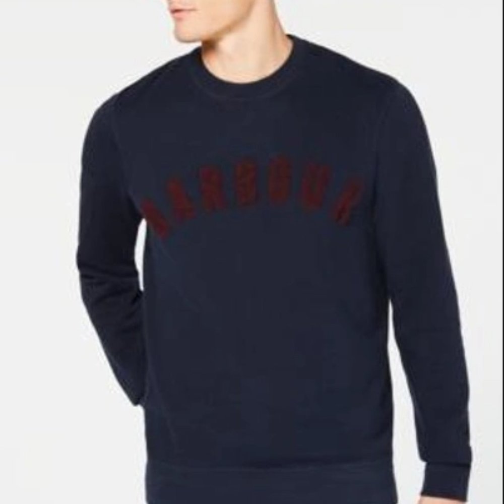 Barbour Navy Crewneck Sweater with Burgundy Logo